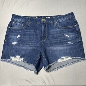 Seven 7 Women's Weekend Short Size 12 Dark Wash Frayed Distressed